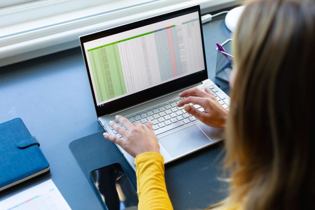 Digital Skills for Business learner working on a spreadsheet