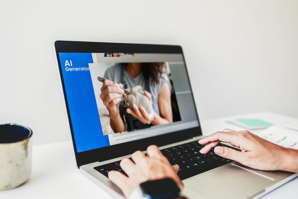 open laptop displaying an AI generative app in use